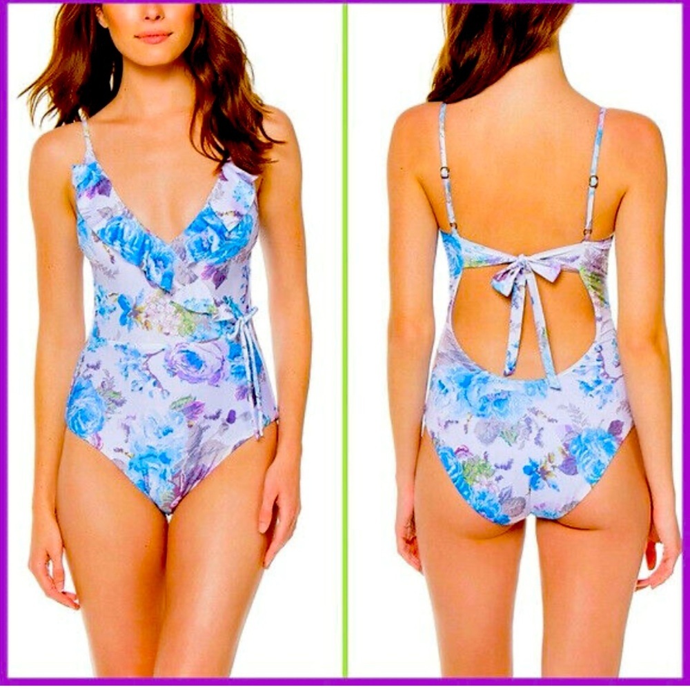 Becca NWOT floral ruffled one-piece swimsuit - medium
